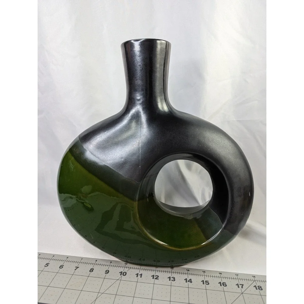 Pier 1 Green Black Large‎ Vase 13.5 Inch Tall